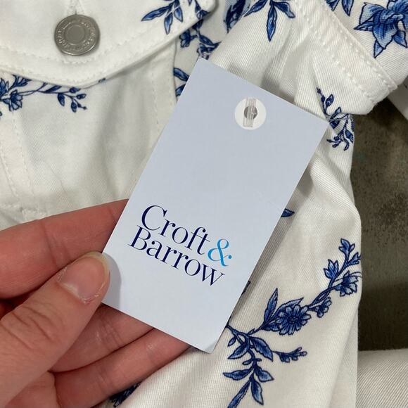 Croft & Barrow NWT Size XS Blue & White Floral Print Jean Jacket Coat - Picture 10 of 13